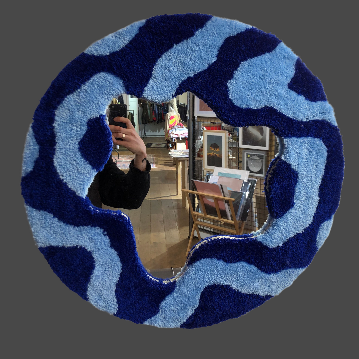 Blue Swirls Hand Tufted Mirror 60x60cm